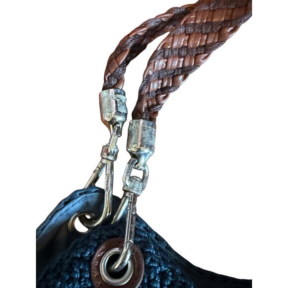 The Sak Indio Crochet Tote Hobo Bag Navy Preppy Boho - Picture 5 of 14